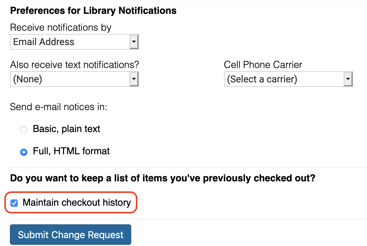 maintain checkout history circled on My Account form