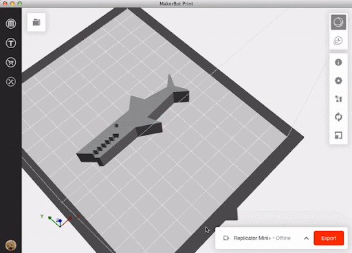 Animated gif of 3D model being rotated and scaled in MakerBot software