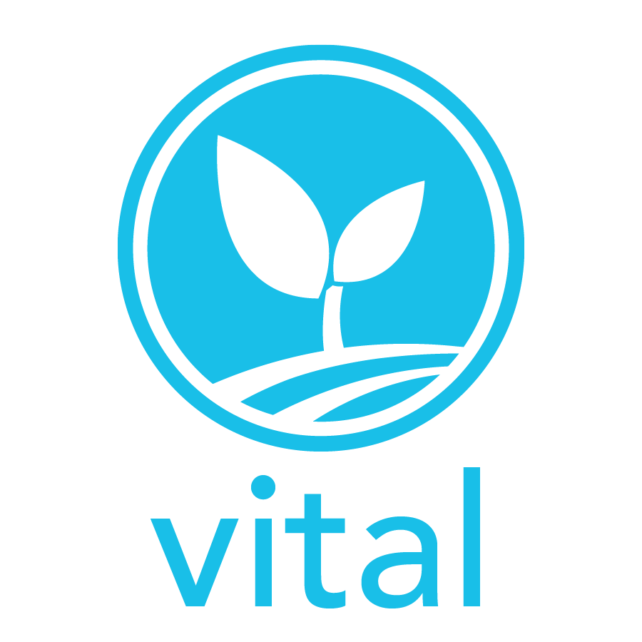 VITAL logo - seedling growing on a blue circle background