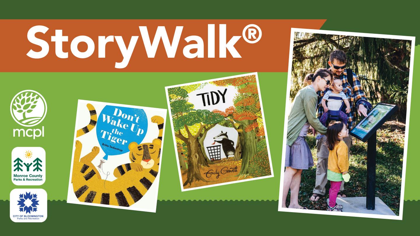 StoryWalk® with images of book covers and a family